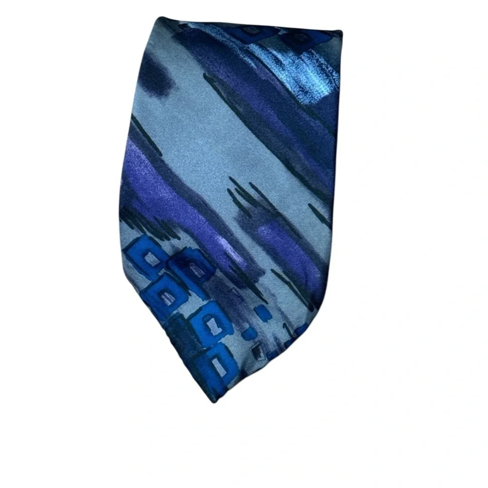 Monsieur Givenchy Vintage Blue Gray Geometric Silk Tie Made in USA